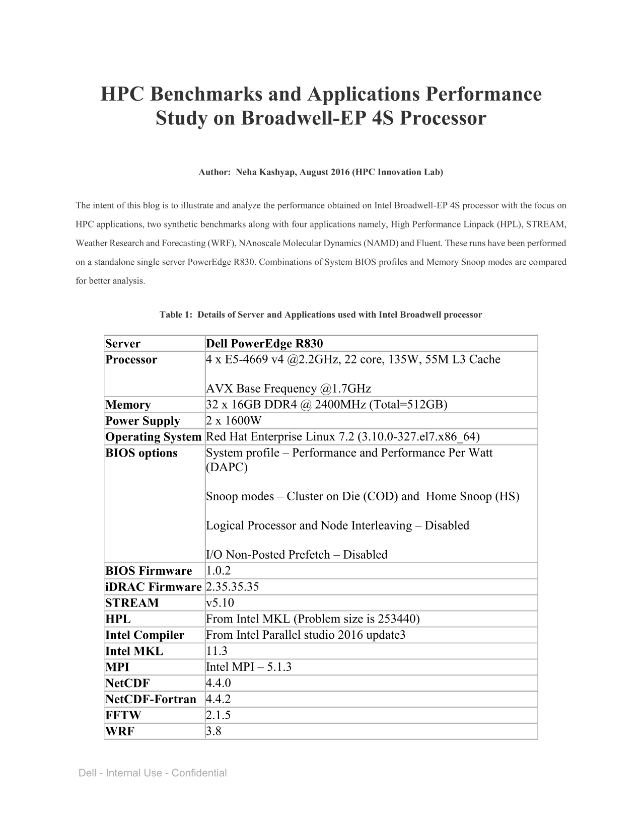 Dell HPC Benchmarks and Applications Performance Study on Broadwell - Page 1