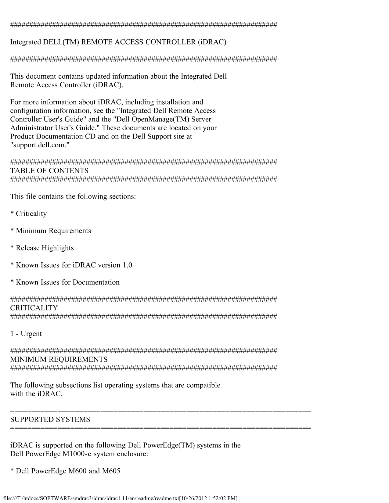 Dell iDRAC for Blade Servers Version 1.11 Readme - Page 1