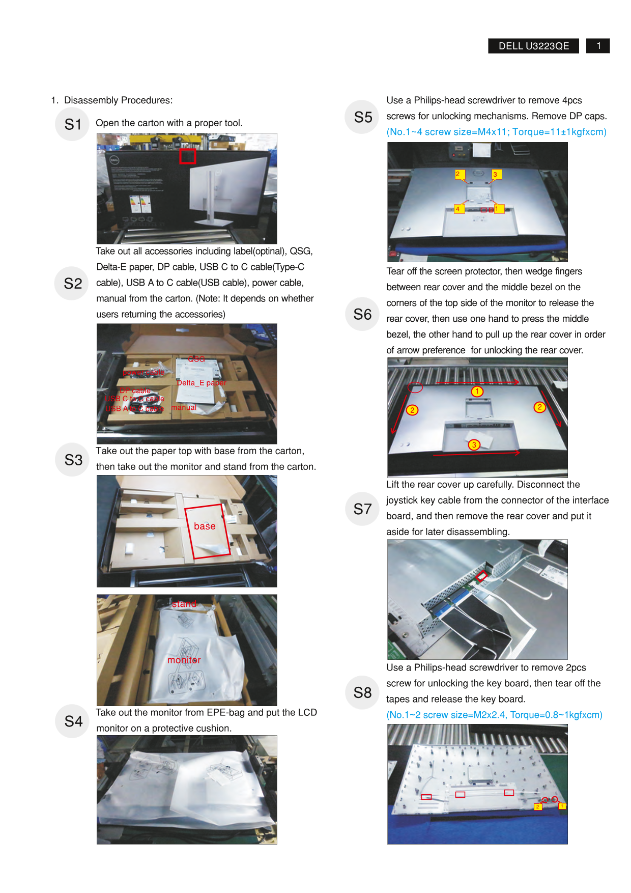 Dell U3223QE Monitor Teardown Instructions - Page 1