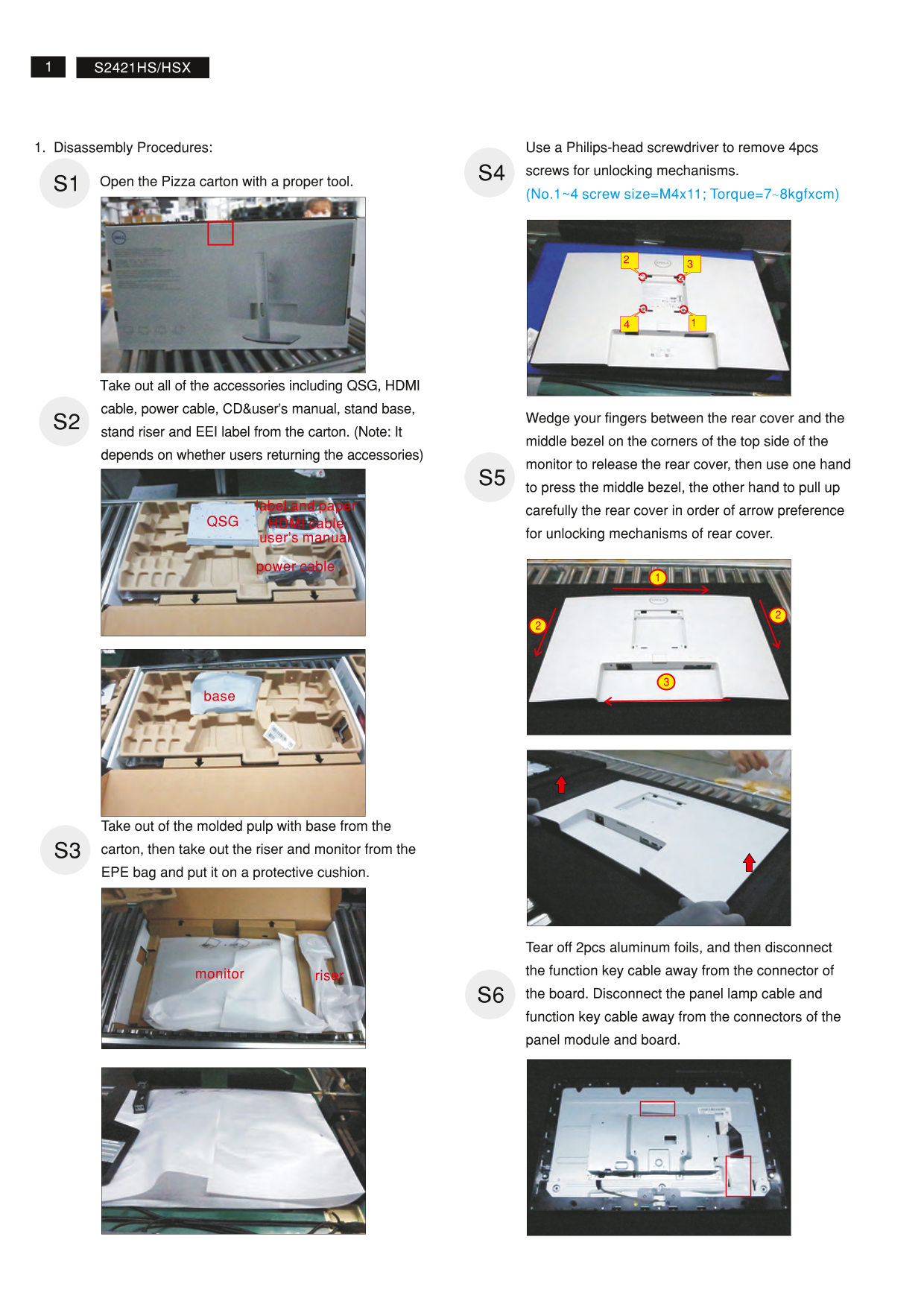 Dell S2421HS Monitor Teardown Instructions - Page 1