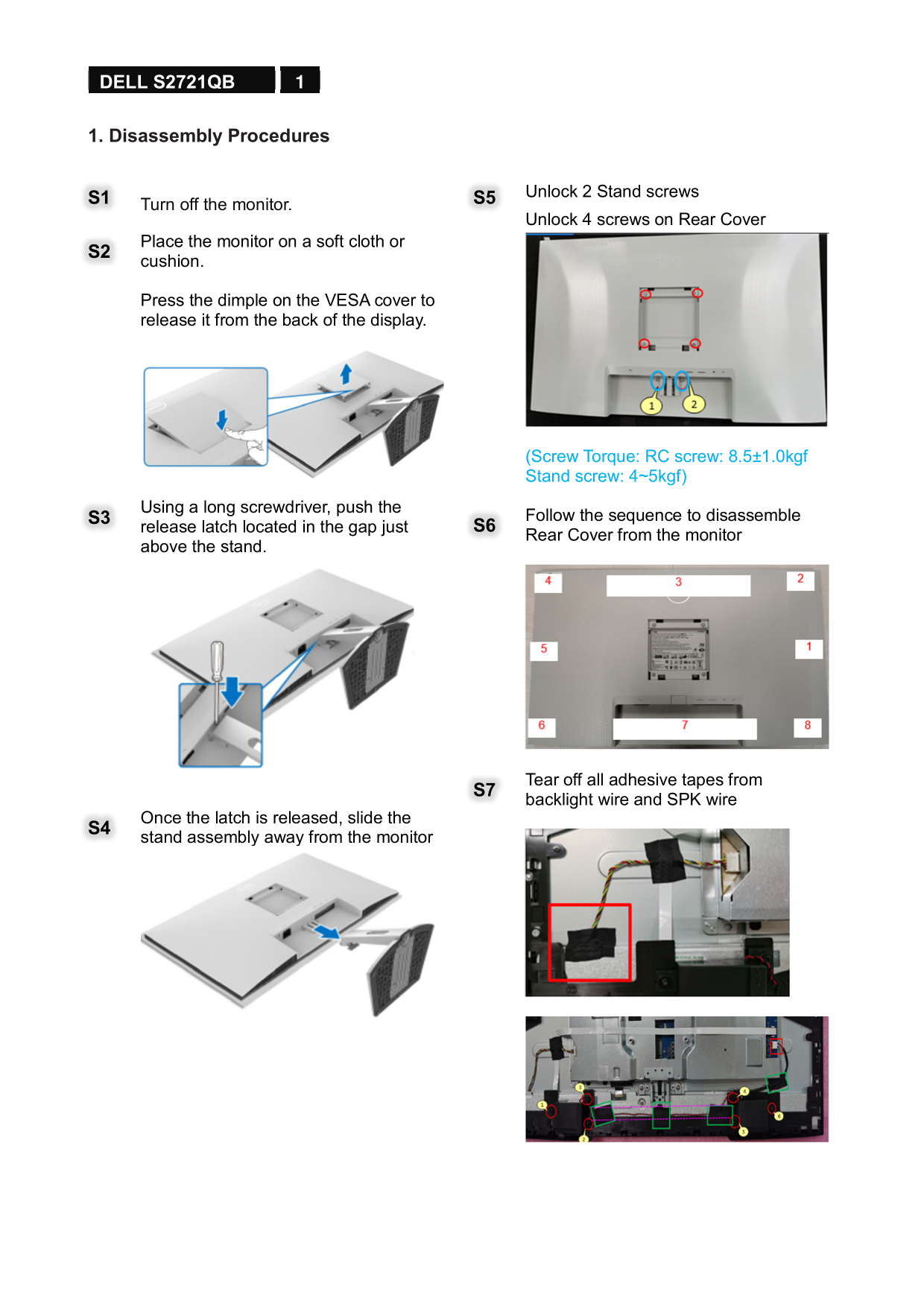 Dell S2721Q Monitor Teardown Instructions - Page 1