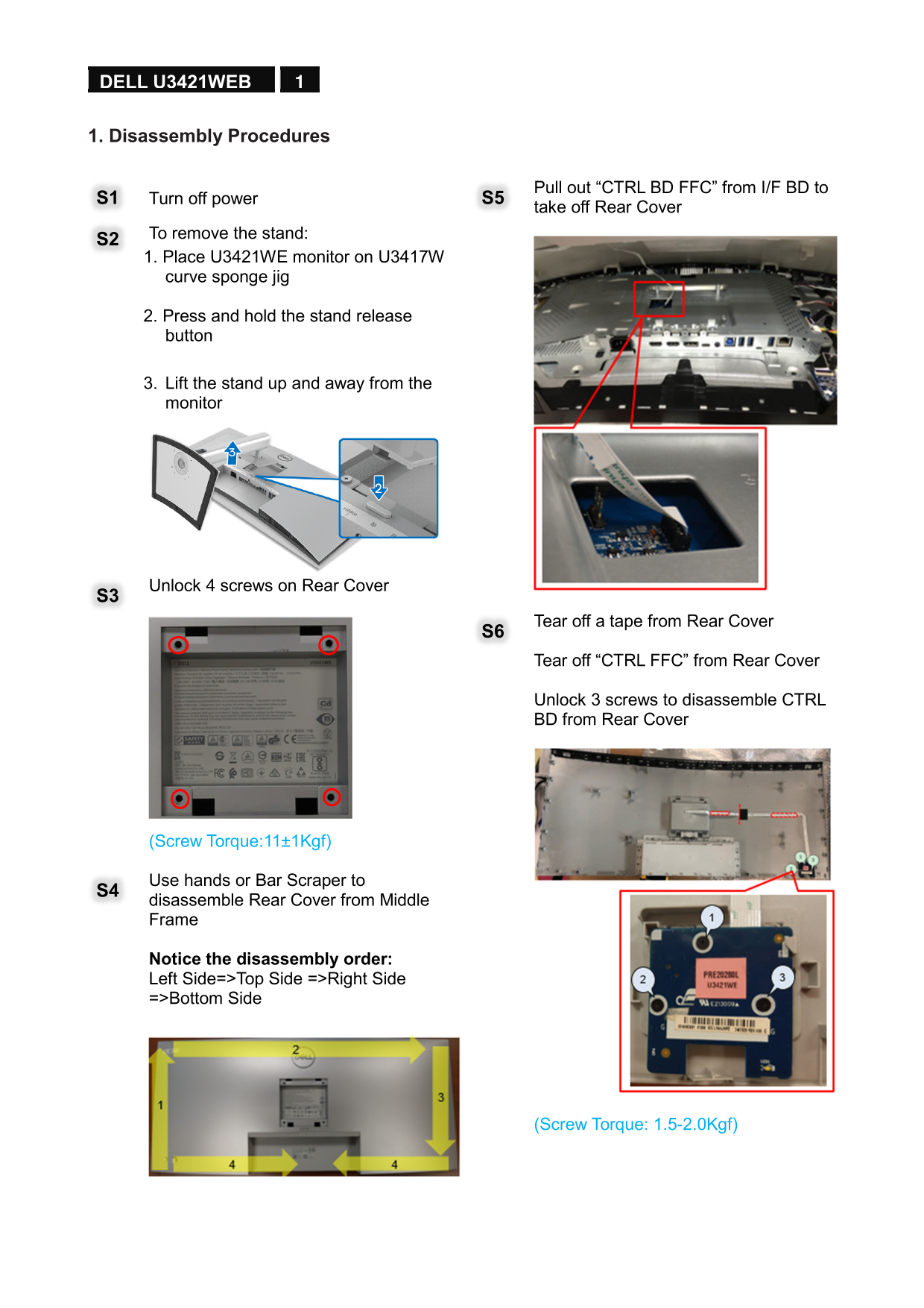 Dell U3421WE Monitor Teardown Instructions - Page 1