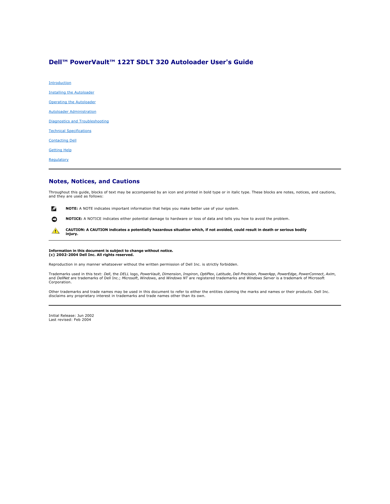 Dell PowerVault 122T SDLT 320 Autoloader User's Guide - Page 1