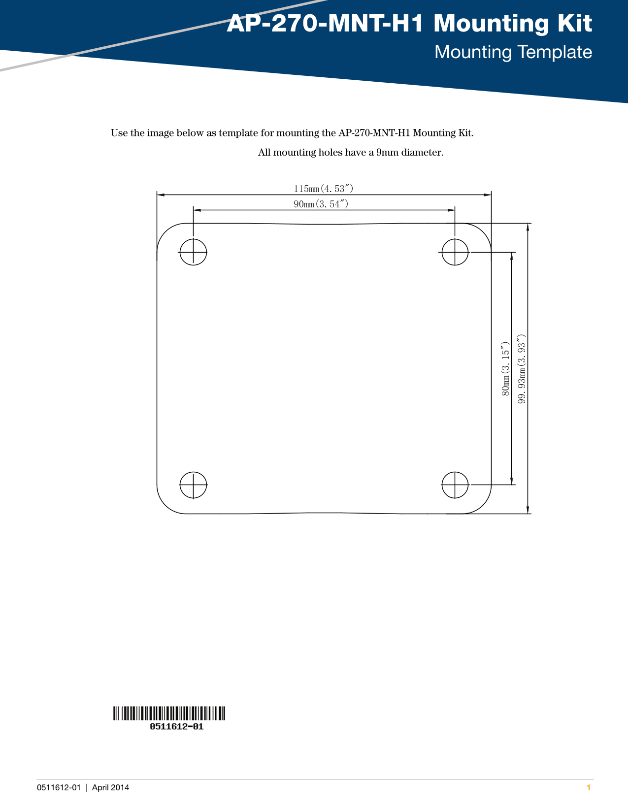Dell AP-270-MNT-H1 Mounting Kit Mounting Template - Page 1