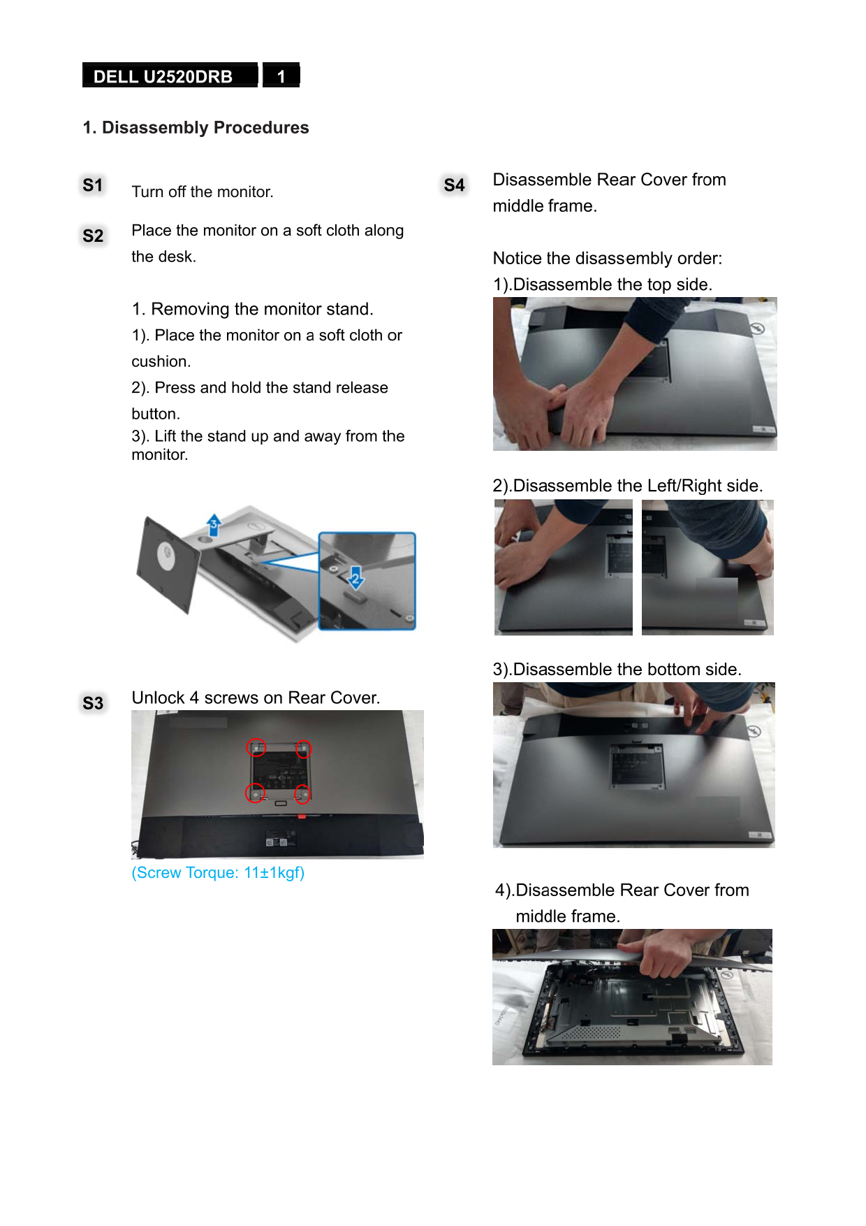 Dell U2520DR Monitor Teardown Instructions - Page 1