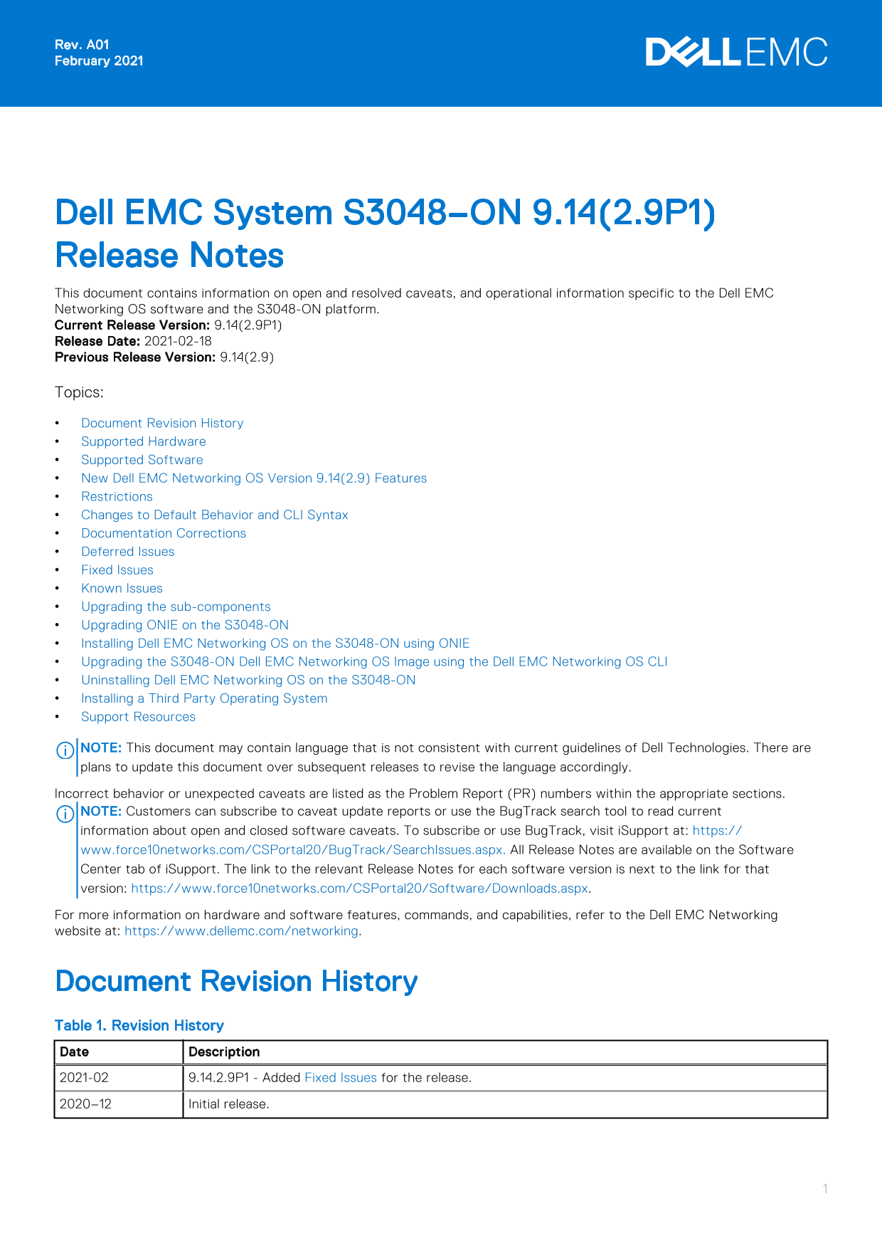 Dell EMC System S3048–ON 9.14.2.9P1 Release Notes - Page 1