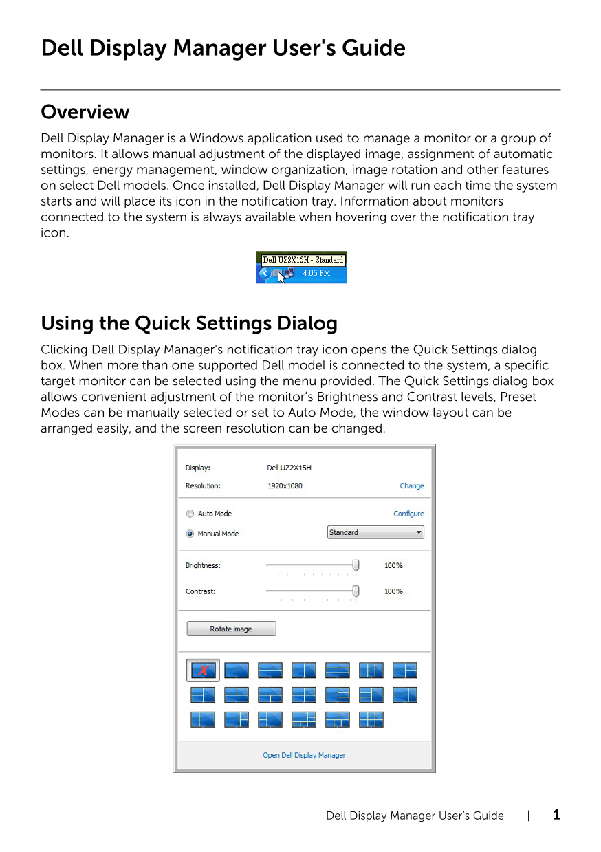 Dell UZ2315H - Dell Display Manager User's Guide - Page 1
