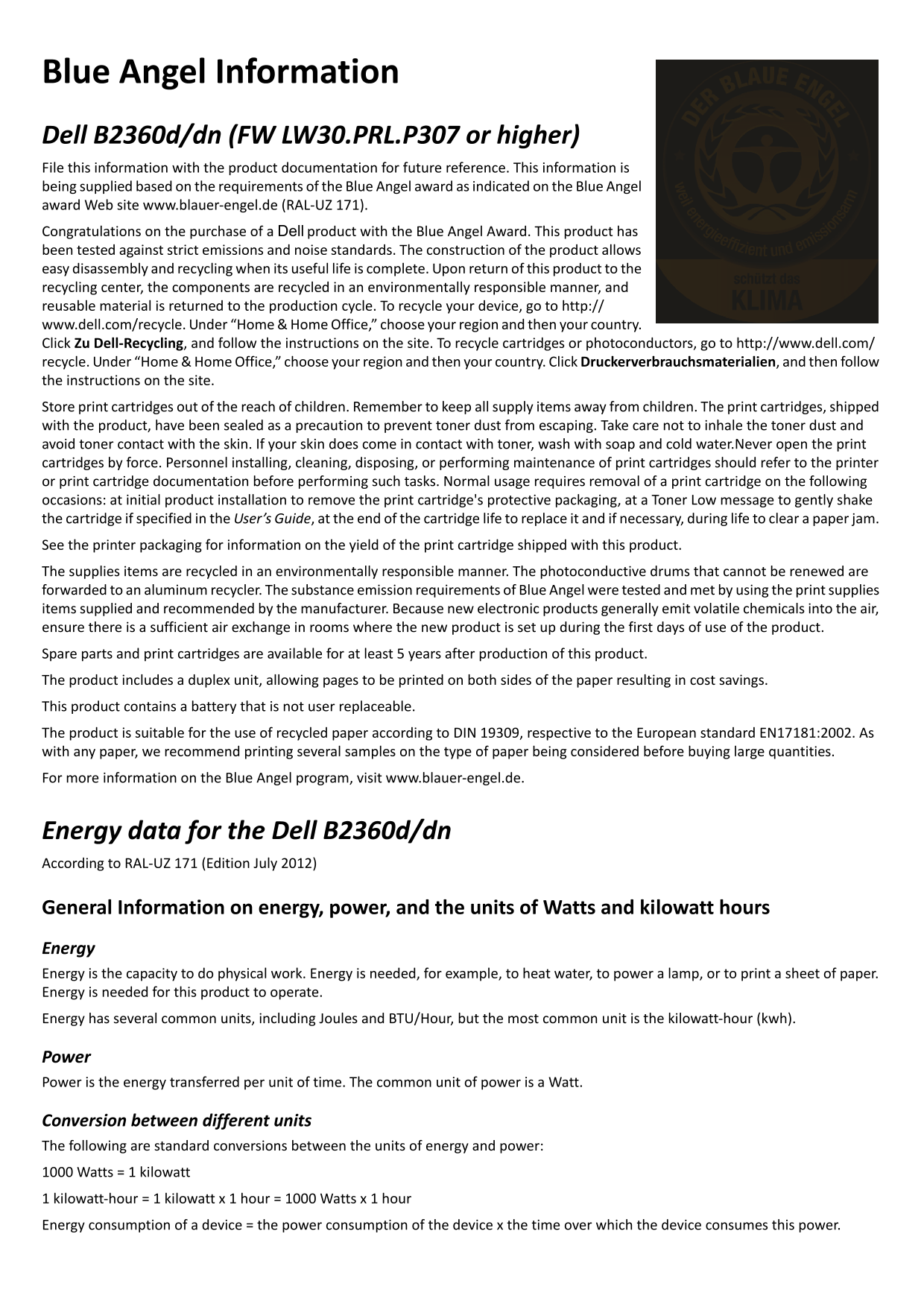 Dell Blue Angel Information - Page 1