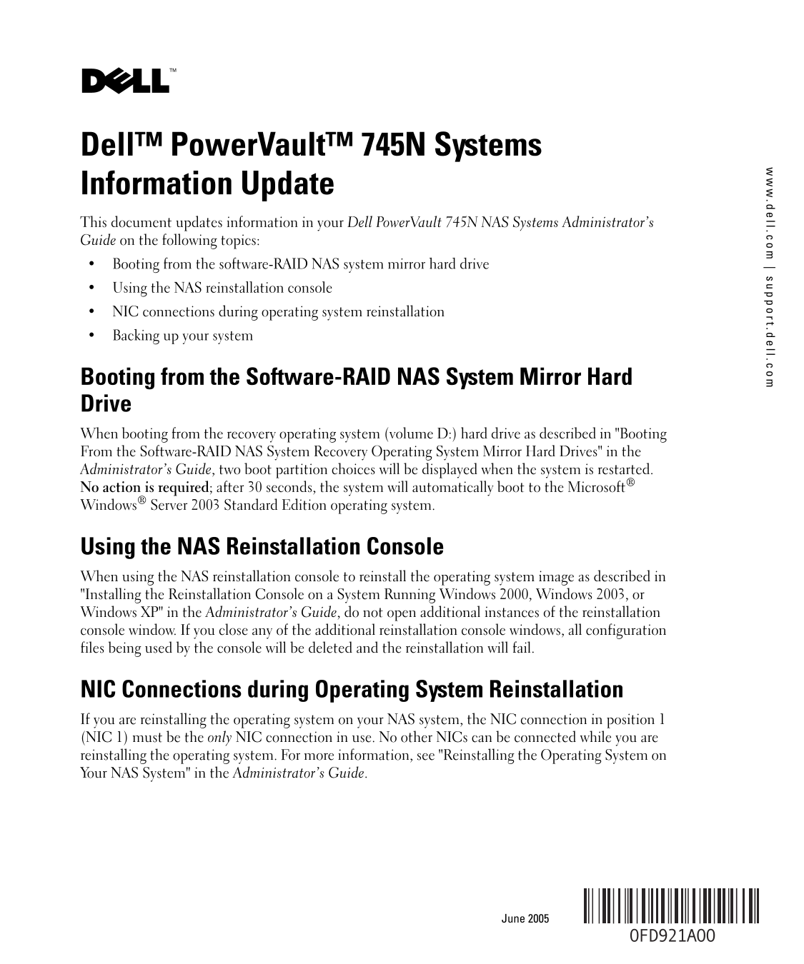 Dell PowerVault 745N System Information Update - Page 1