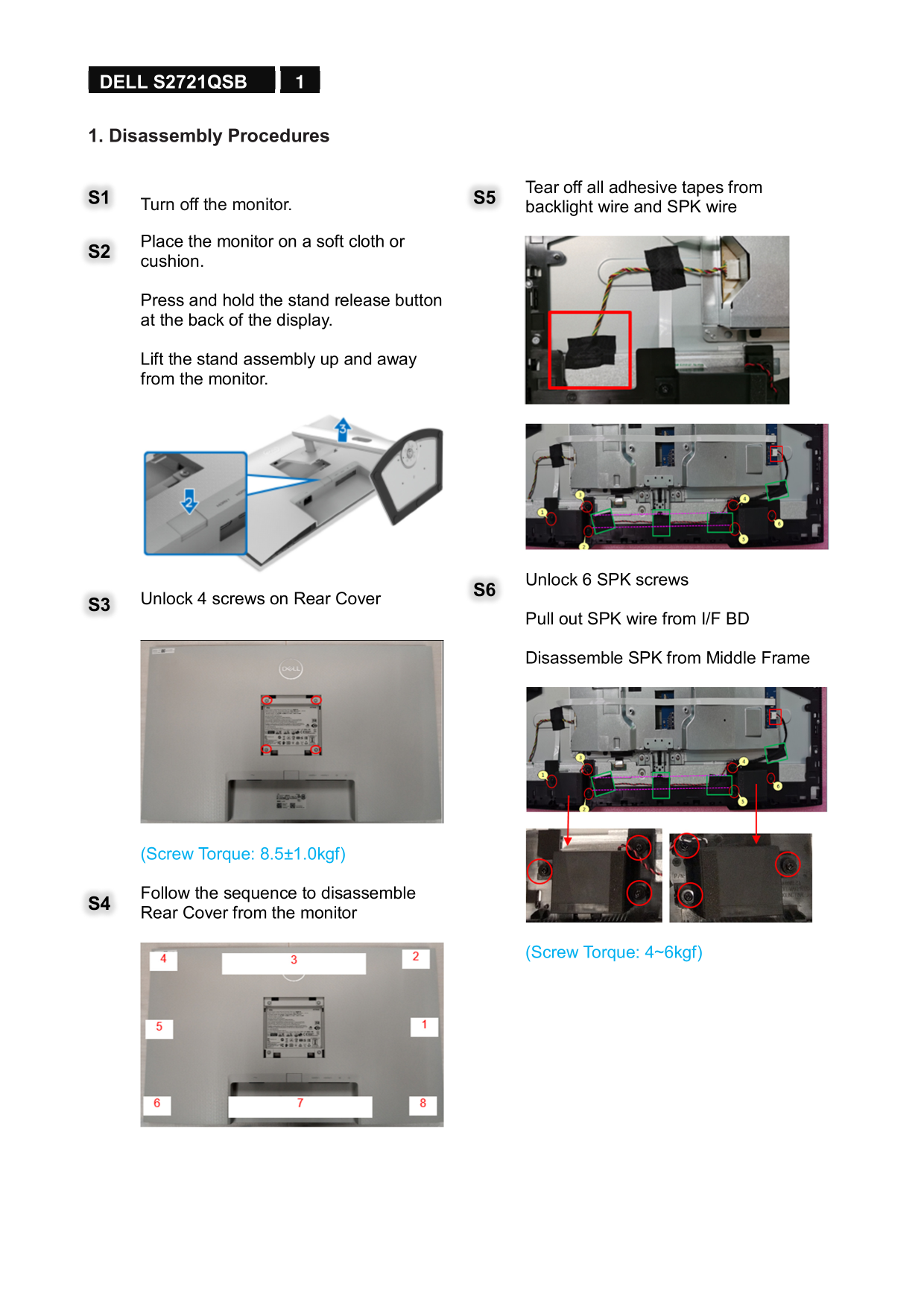 Dell S2721QS Monitor Teardown Instructions - Page 1