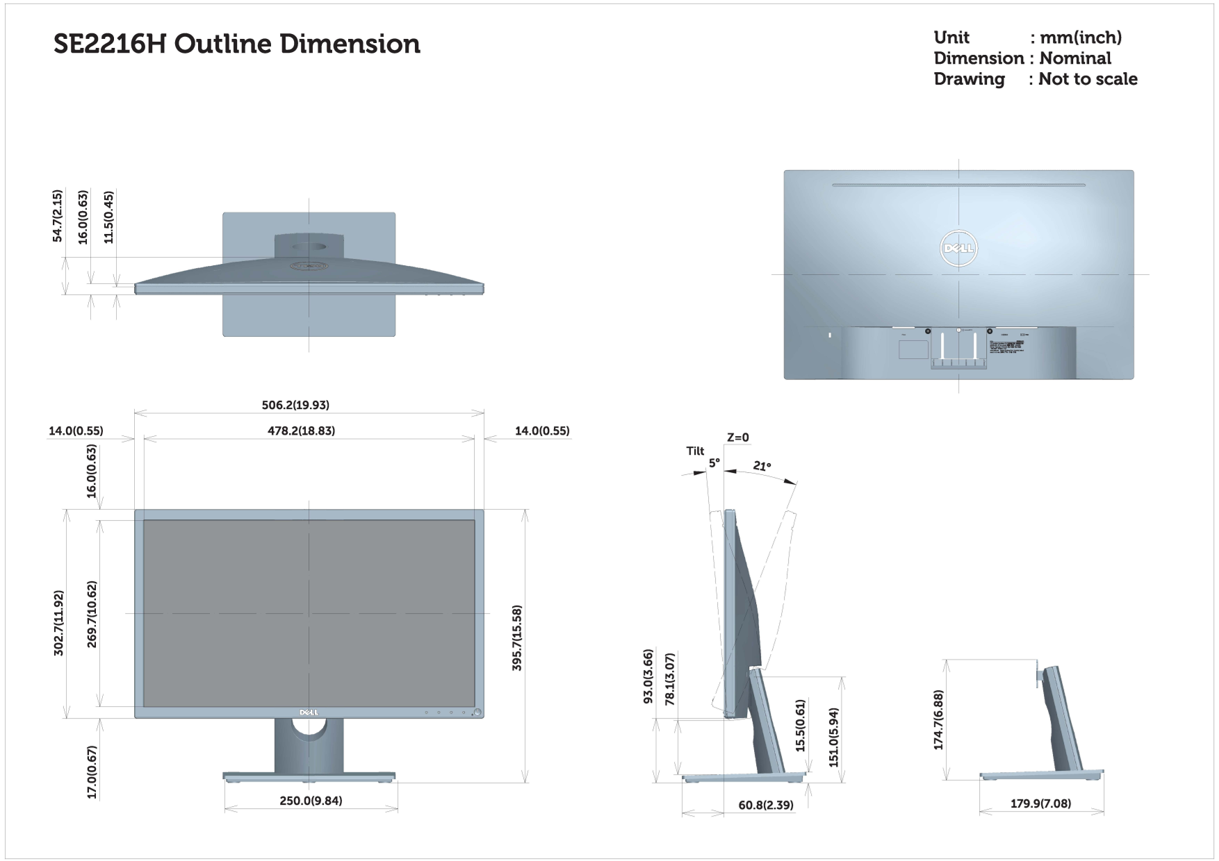 Dell SE2216HV Outline Drawing - Page 1