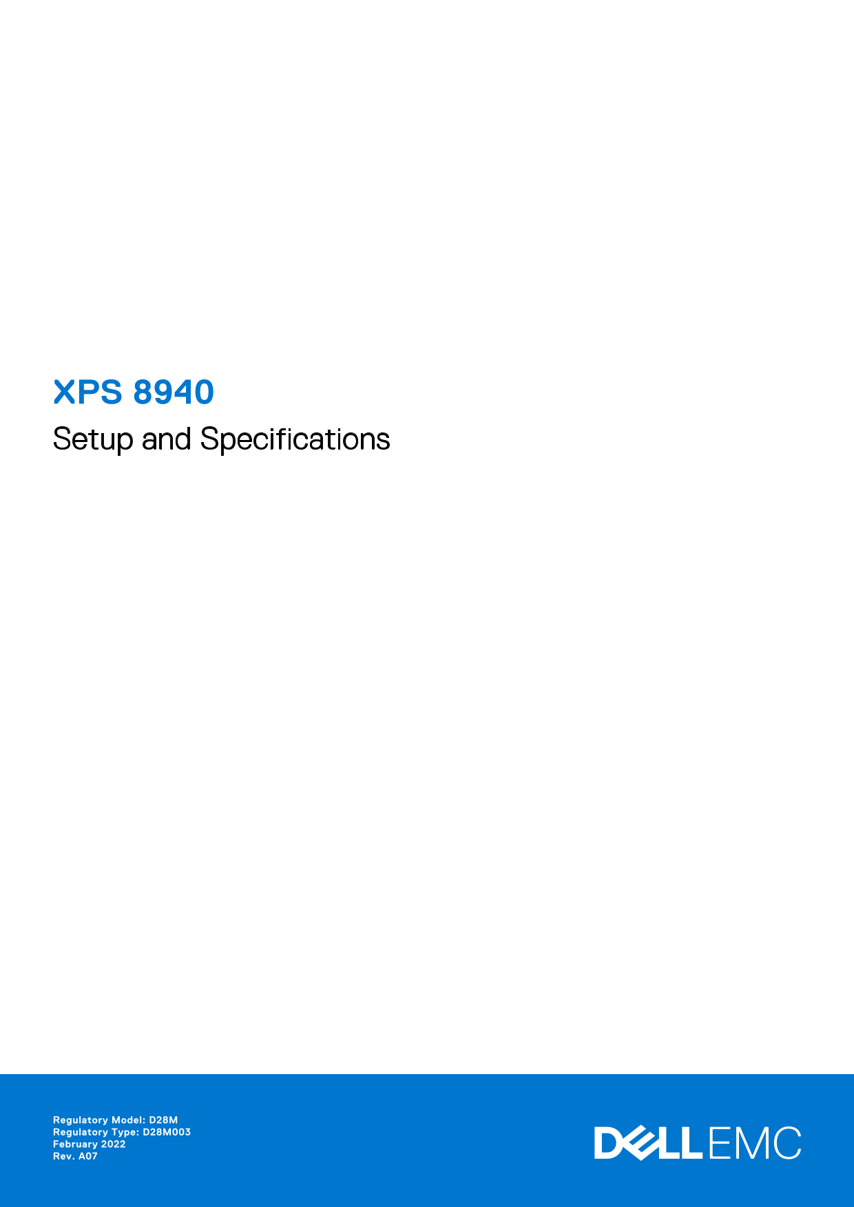 Dell XPS 8940 Setup Guide and Specifications Manual - Page 1