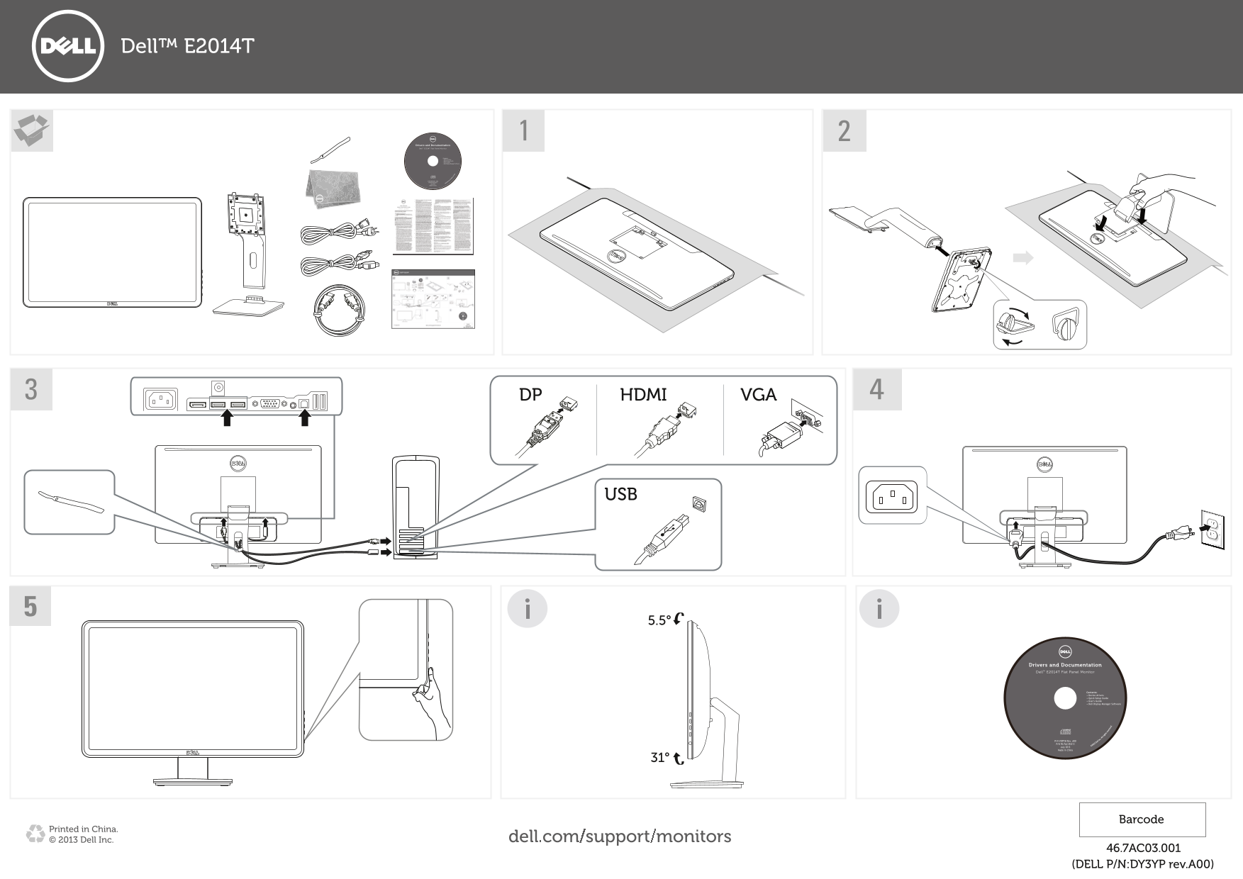 Dell E2014T - Installation Diagram - Page 1