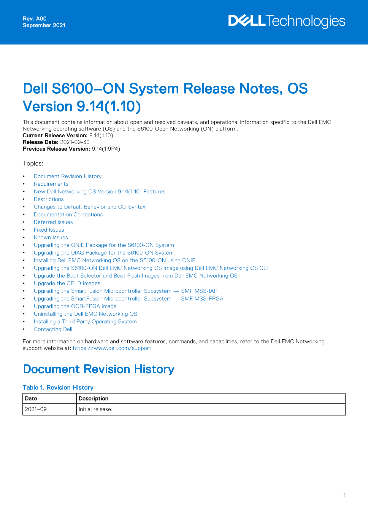 Dell S6100-ON System Release Notes, OS Version 9.14.1.10 Owner's Manual - Page 1