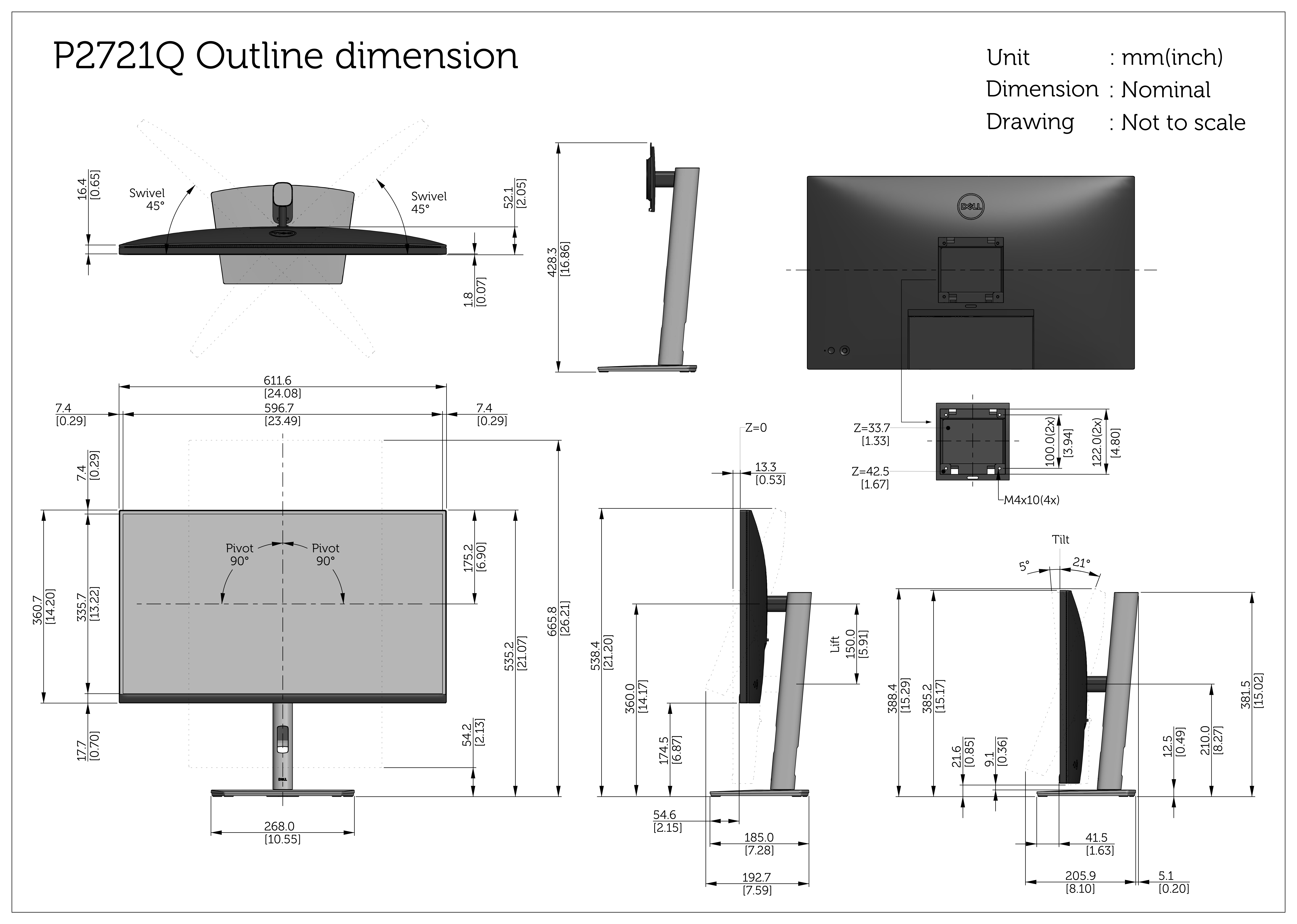 Dell P2721Q - Outline Dimension Guide - Page 1