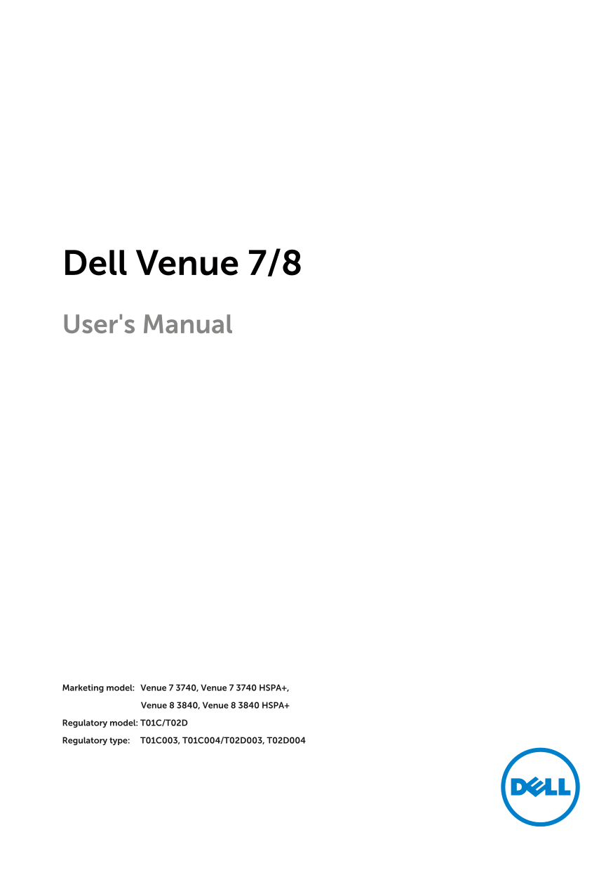 Dell Venue 8 3840 User's Manual - Page 1