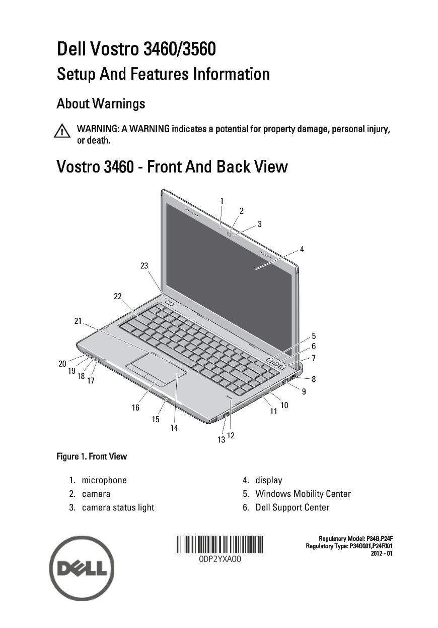 Dell Vostro 3560 Setup and Features Information Owner's Manual - Page 1