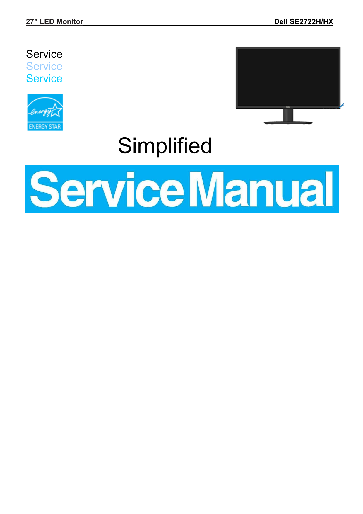 Dell SE2722HX Monitor Simplified Service Manual - Page 1