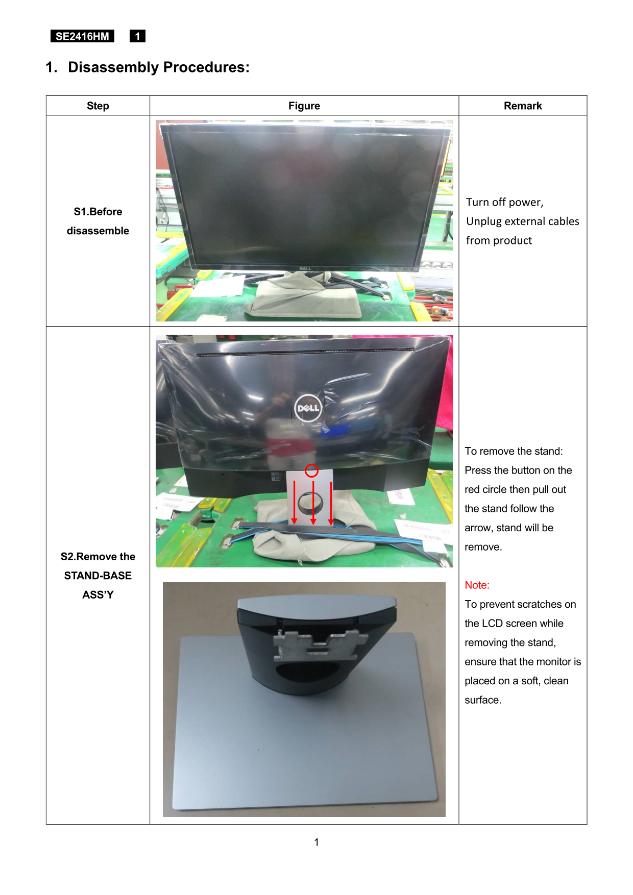 Dell SE2416HM Monitor Teardown Instructions - Page 1