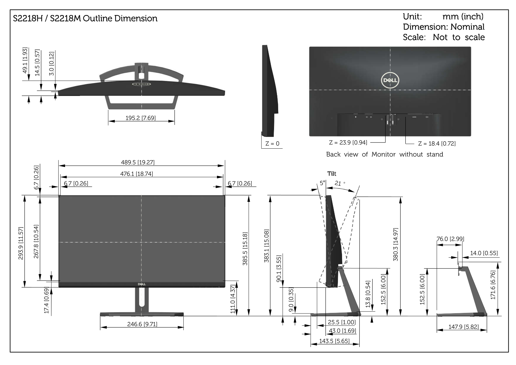 Dell S2218M Outline Drawing - Page 1