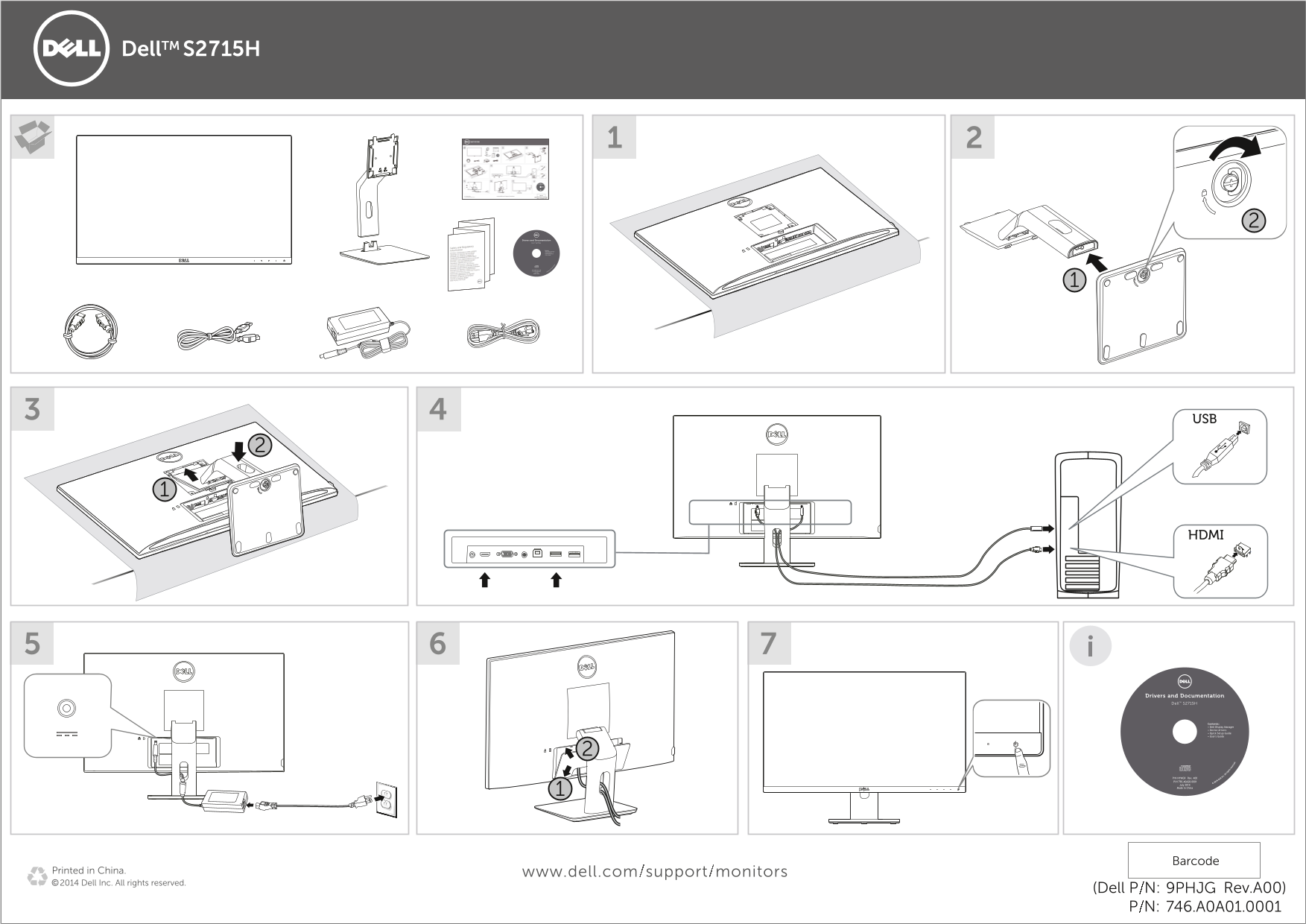 Dell S2715H Quick Start Guide - Page 1