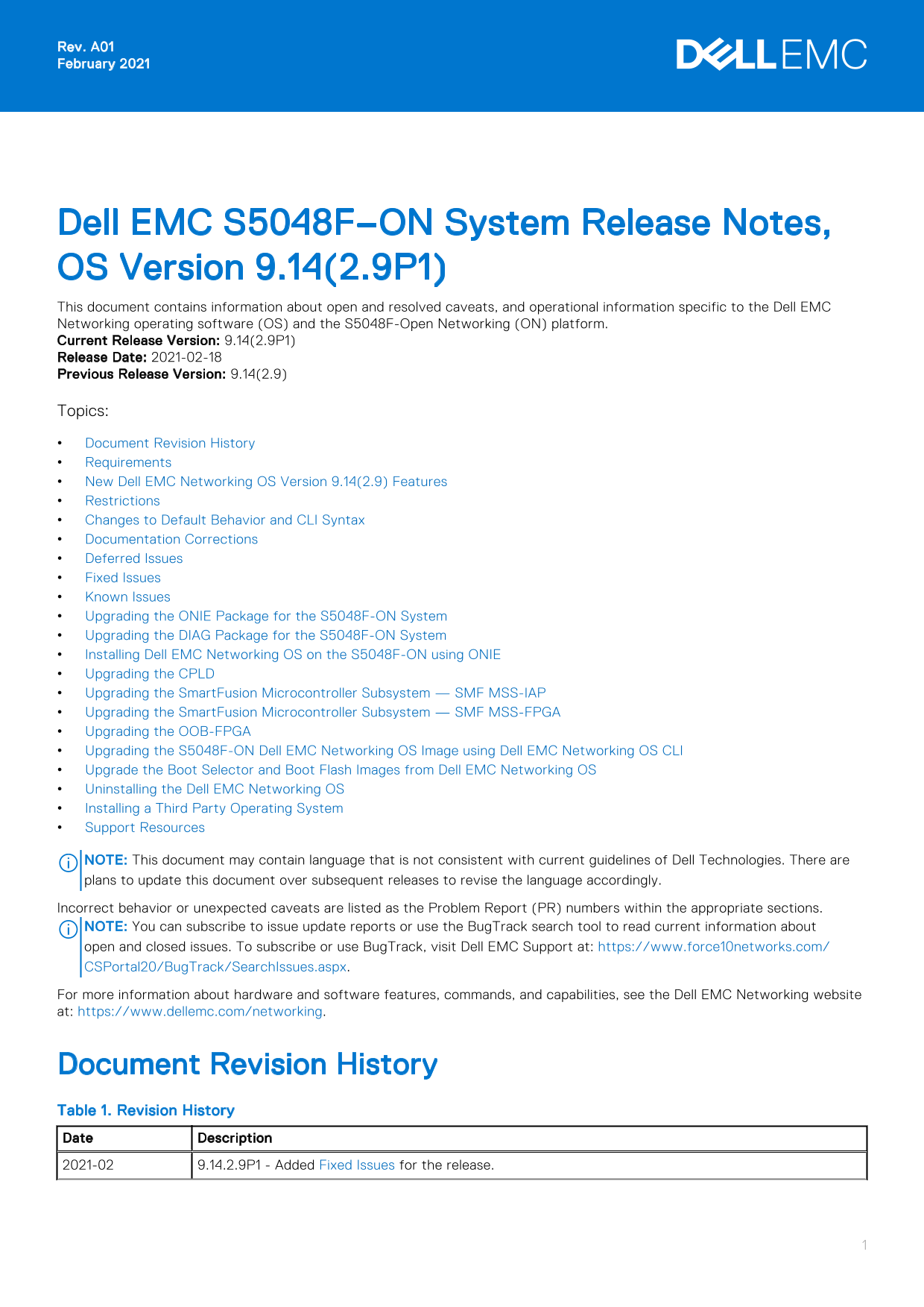 Dell EMC S5048F–ON System Release Notes, OS Version 9.14.2.9P1 Owner's Manual - Page 1