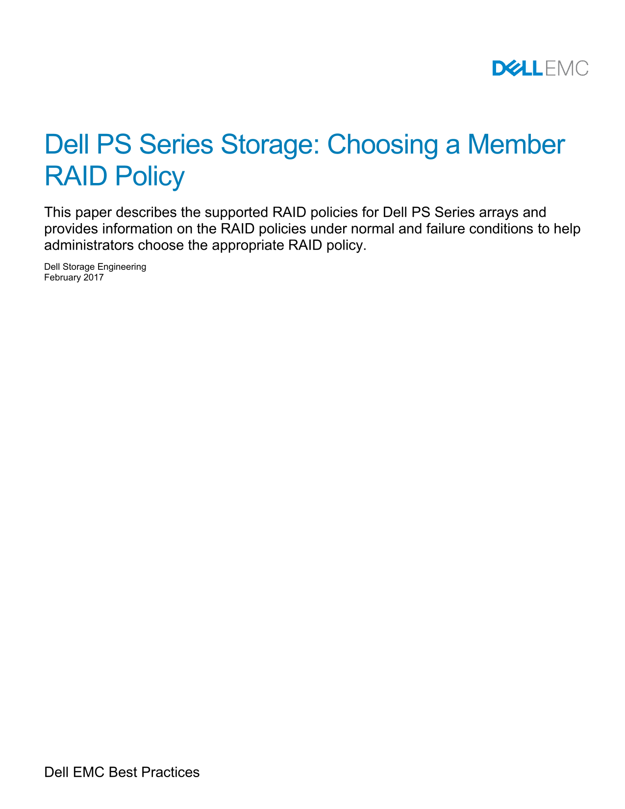 Dell PS Series StorageChoosing a Member RAID Policy Owner's Manual - Page 1