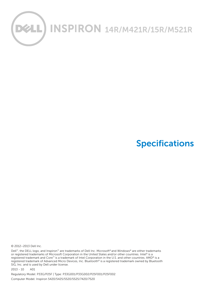 Dell Inspiron 15R SE 7520 Specifications - Page 1