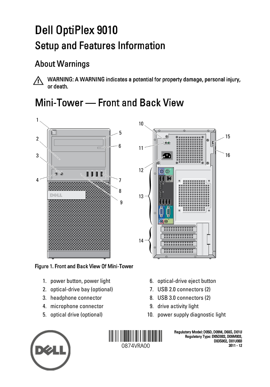 Dell OptiPlex 9010 Setup and Features Information - Page 1