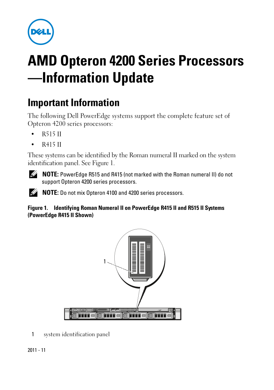 Dell AMD Opteron 4200 Series Processors Information Update - Page 1