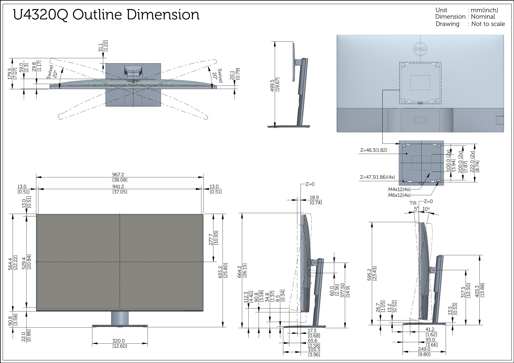 Dell U4320Q Outline Dimension User's Guide - Page 1