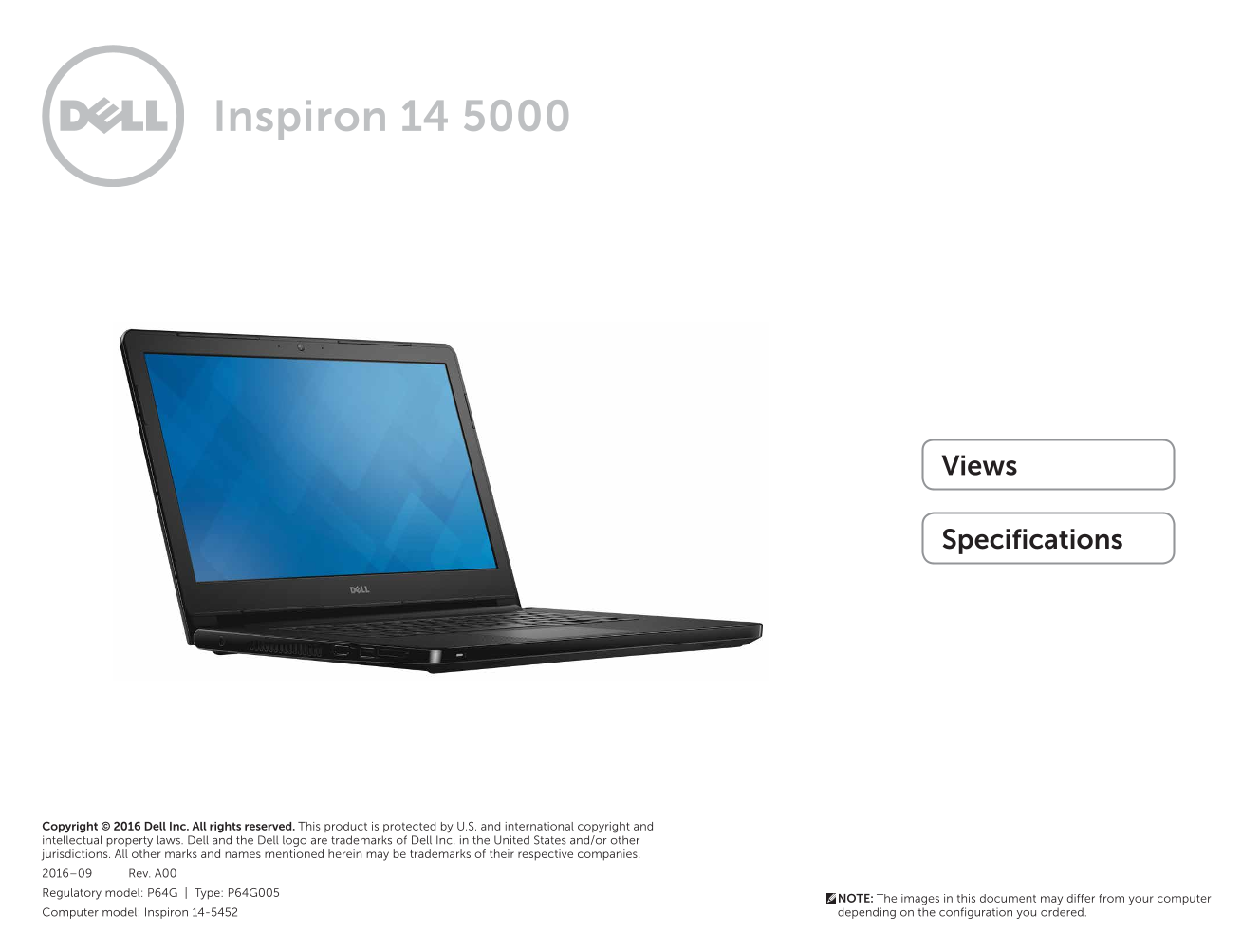Dell Inspiron 14-5452 Specifications - Page 1