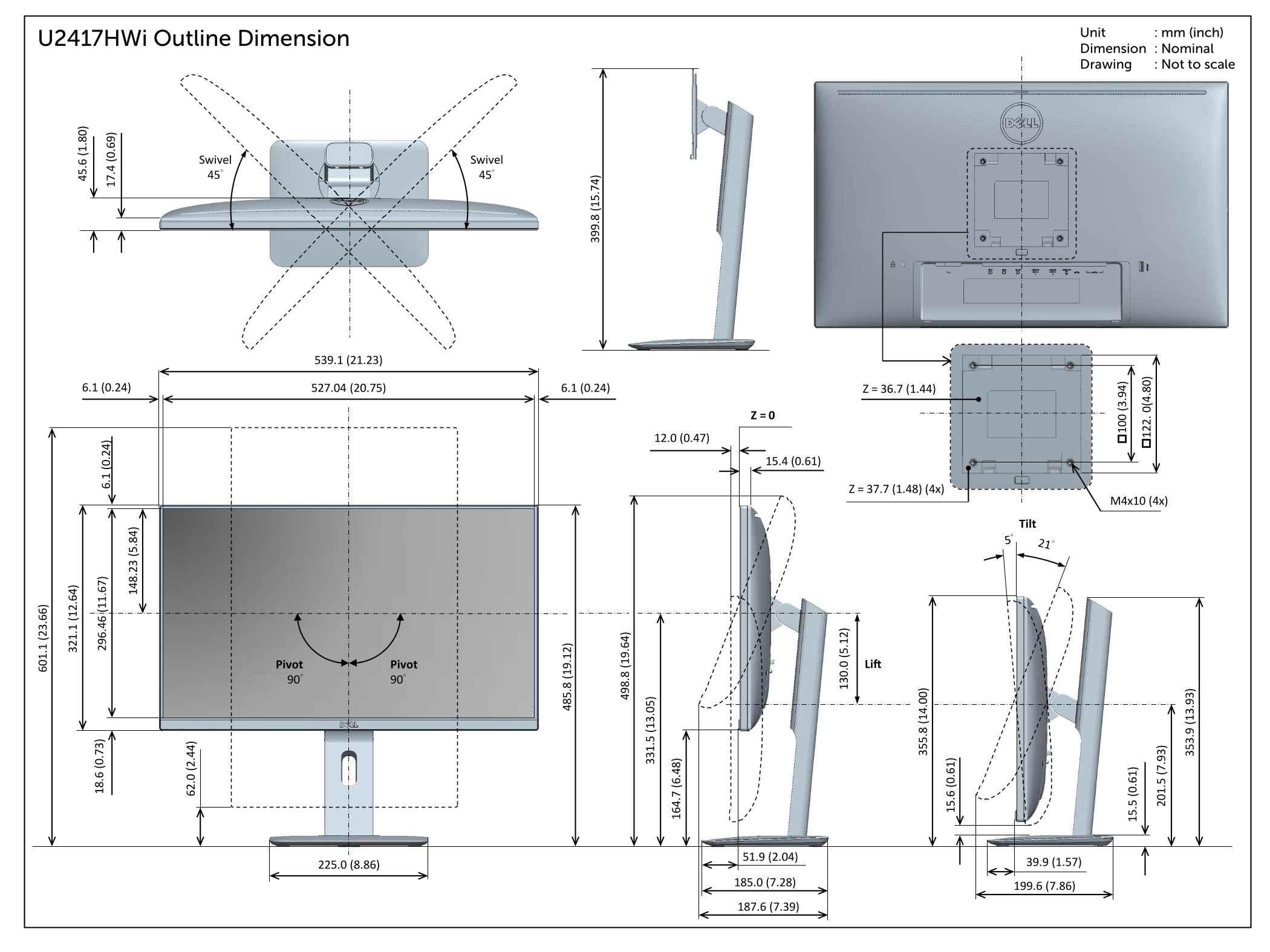Dell U2417HWI Outline Dimension Manual - Page 1