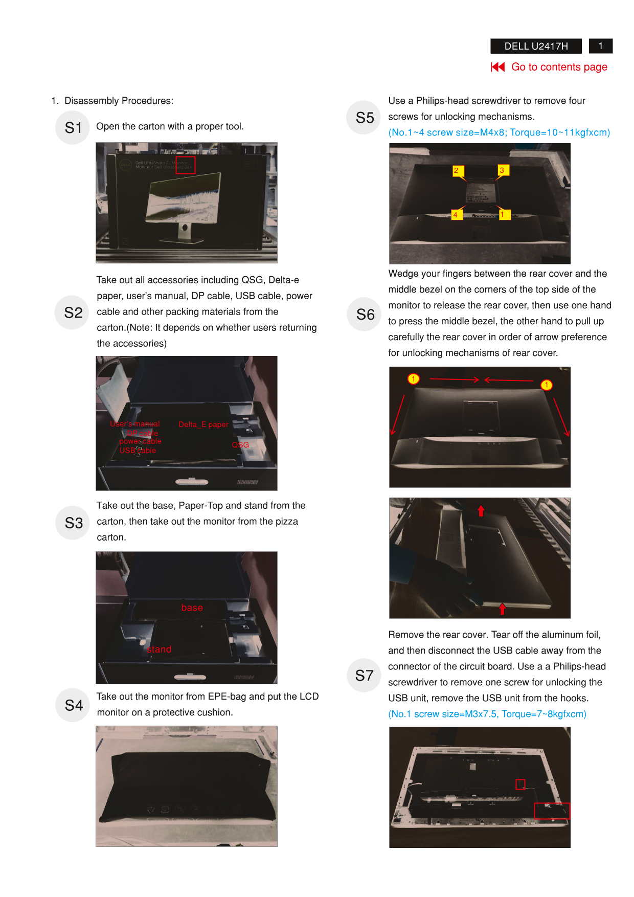 Dell U2417H Monitor Teardown Instructions - Page 1