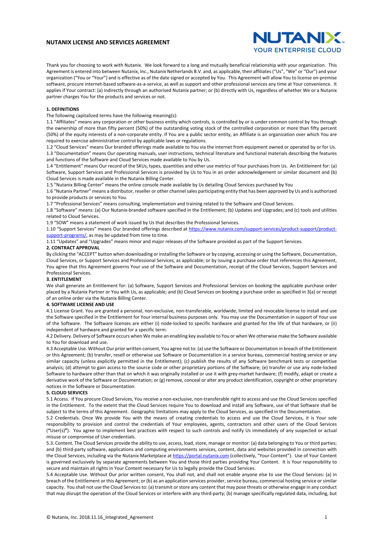 Dell NUTANIX LICENSE AND SERVICES AGREEMENT - Page 1