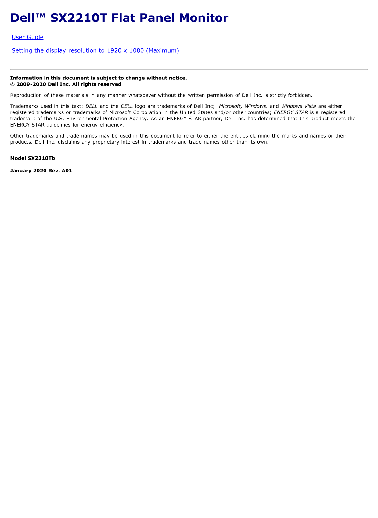 Dell SX2210T User's Guide - Page 1