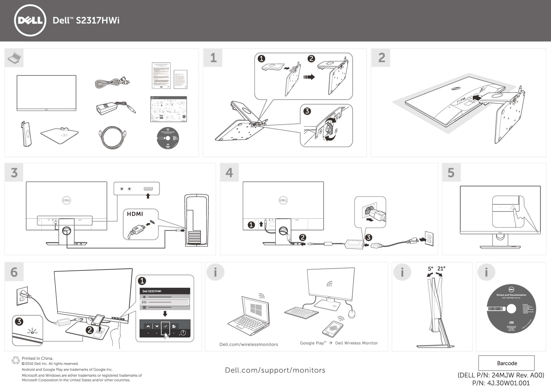 Dell S2317HWi Monitor User Guide and Setup Instructions - Page 1