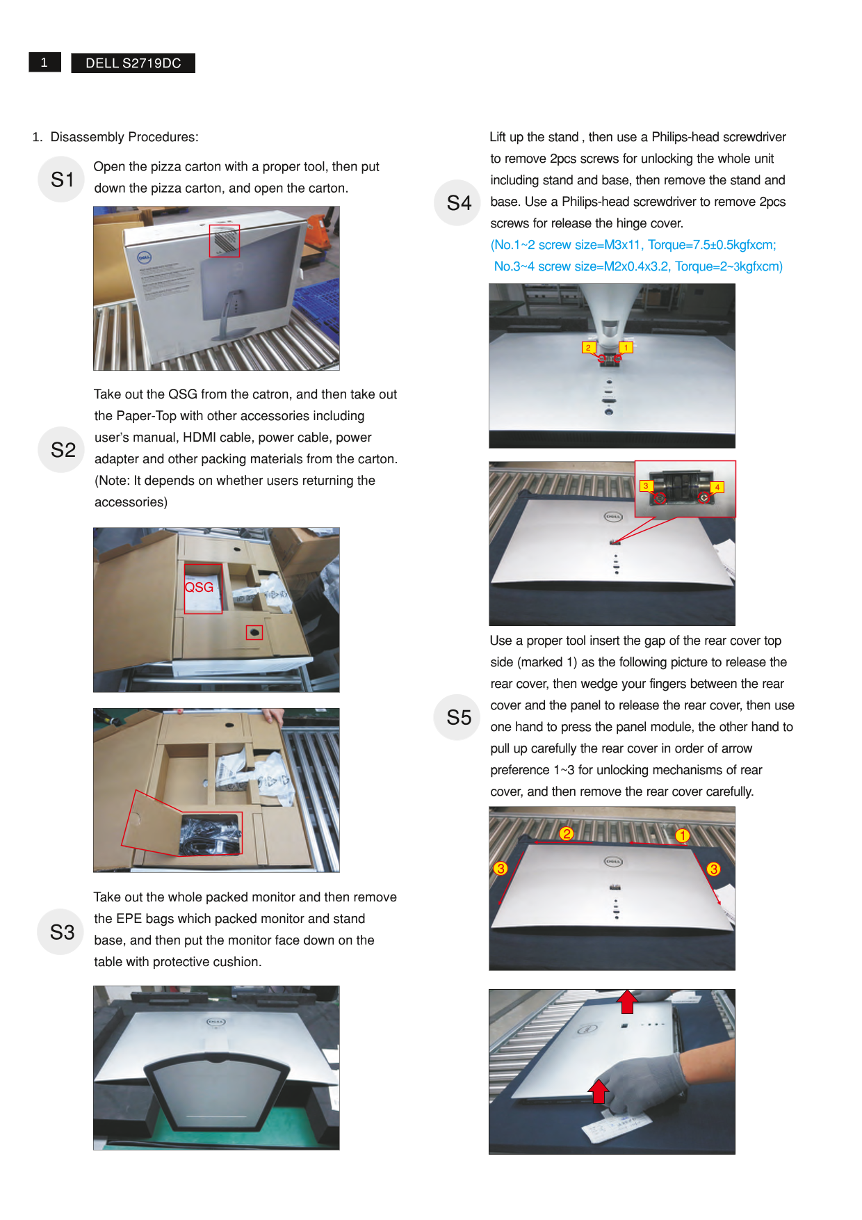 Dell S2719DC Monitor Teardown Instructions - Page 1