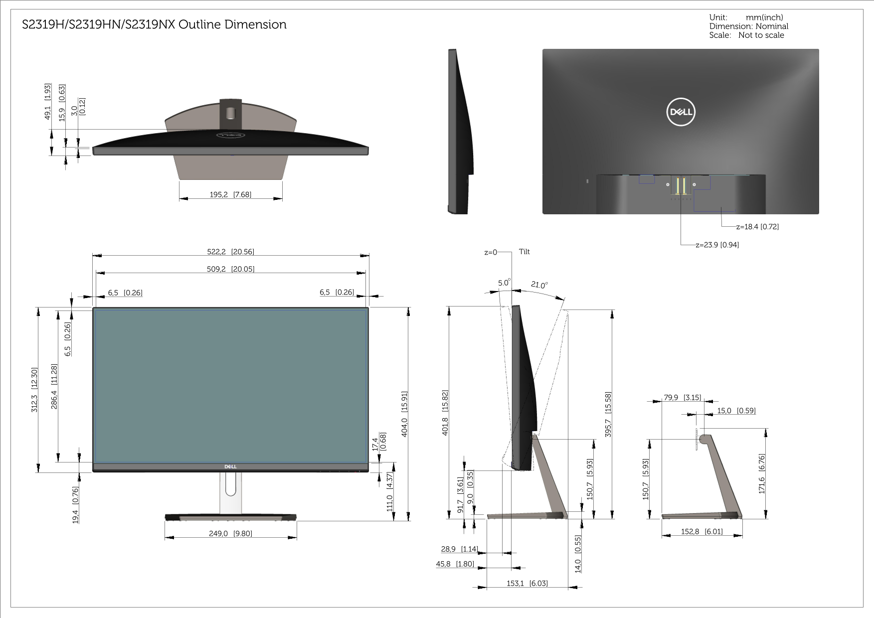 Dell S2319HN Outline Drawing - Page 1