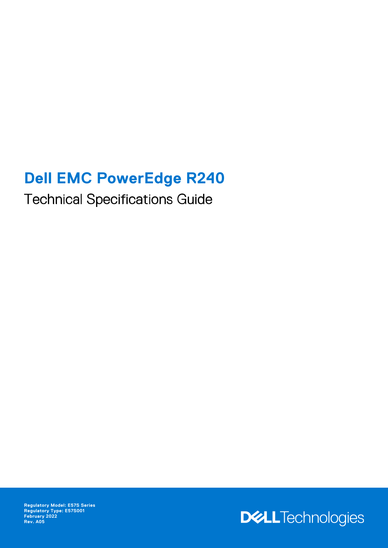 Dell EMC PowerEdge R240 Technical Specifications Guide - Page 1