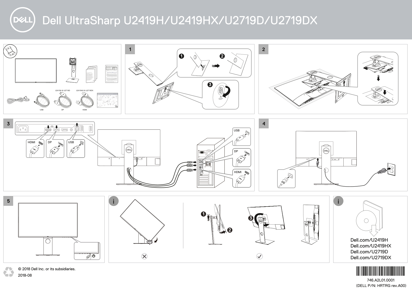 Dell U2719D Quick Setup Guide for North and South Americas - Page 1