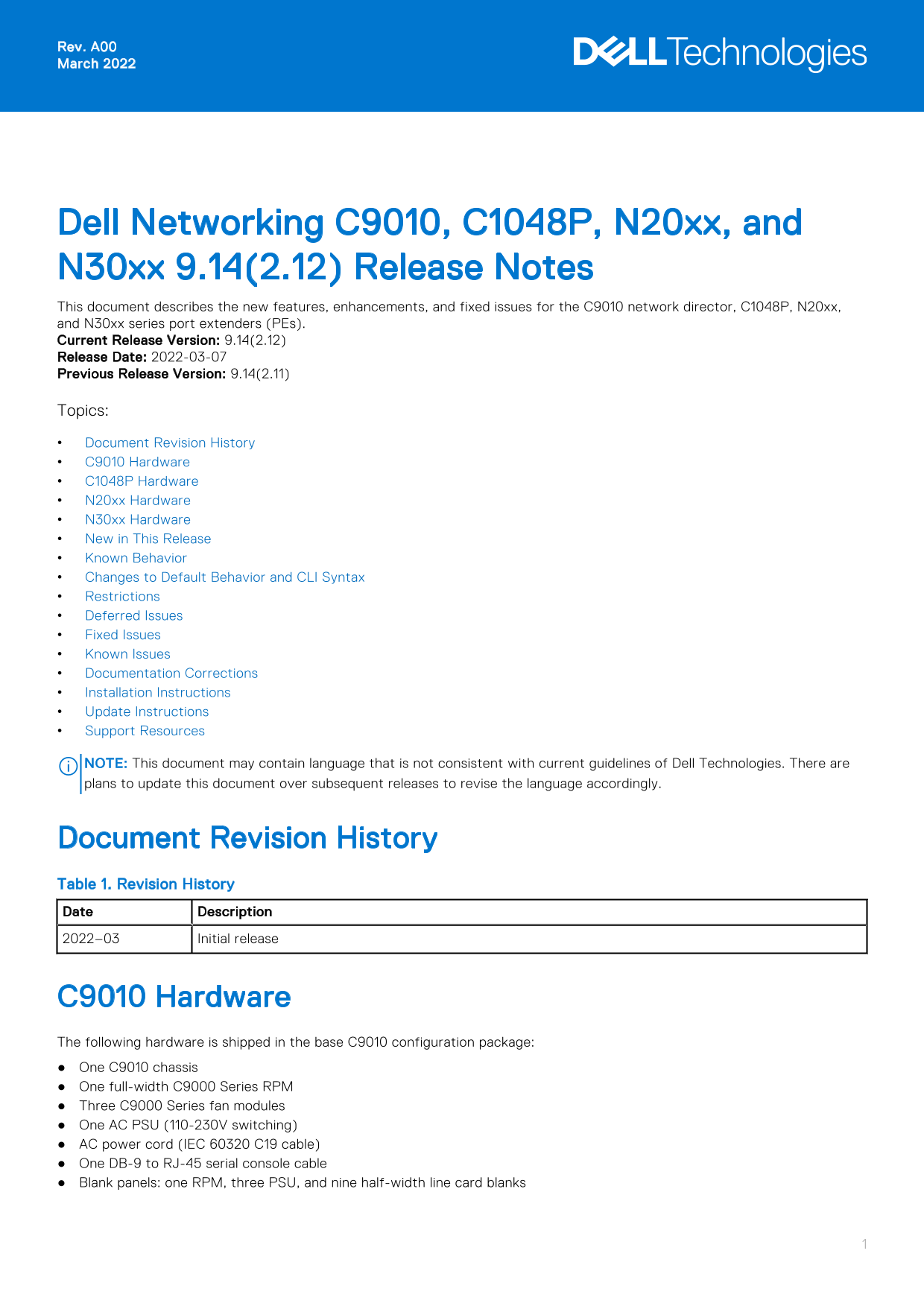 Dell Networking C9010, C1048P, N20xx, and N30xx 9.14.2.12 Release Notes - Page 1