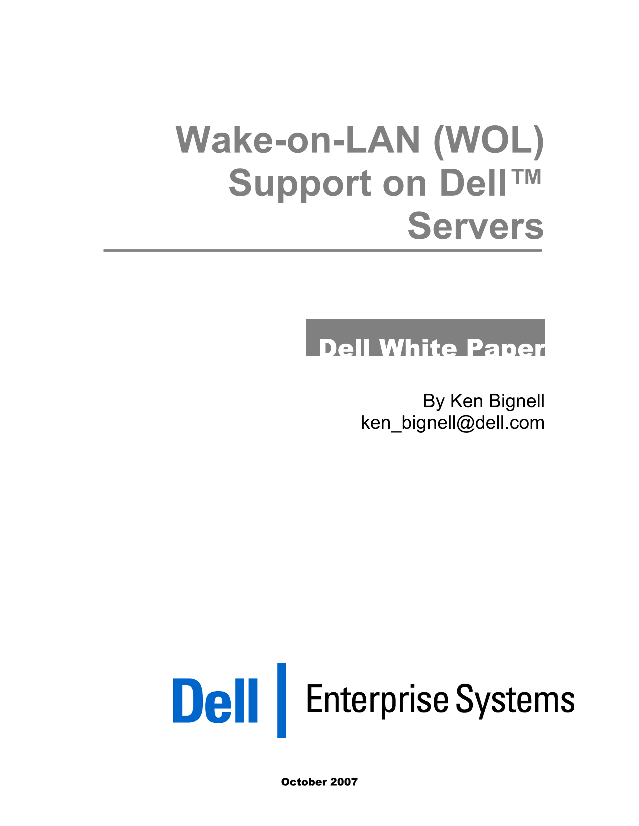 Dell Wake-on-LAN (WOL) Support Documentation - Dell Servers Owner's Manual and User Guide - Page 1