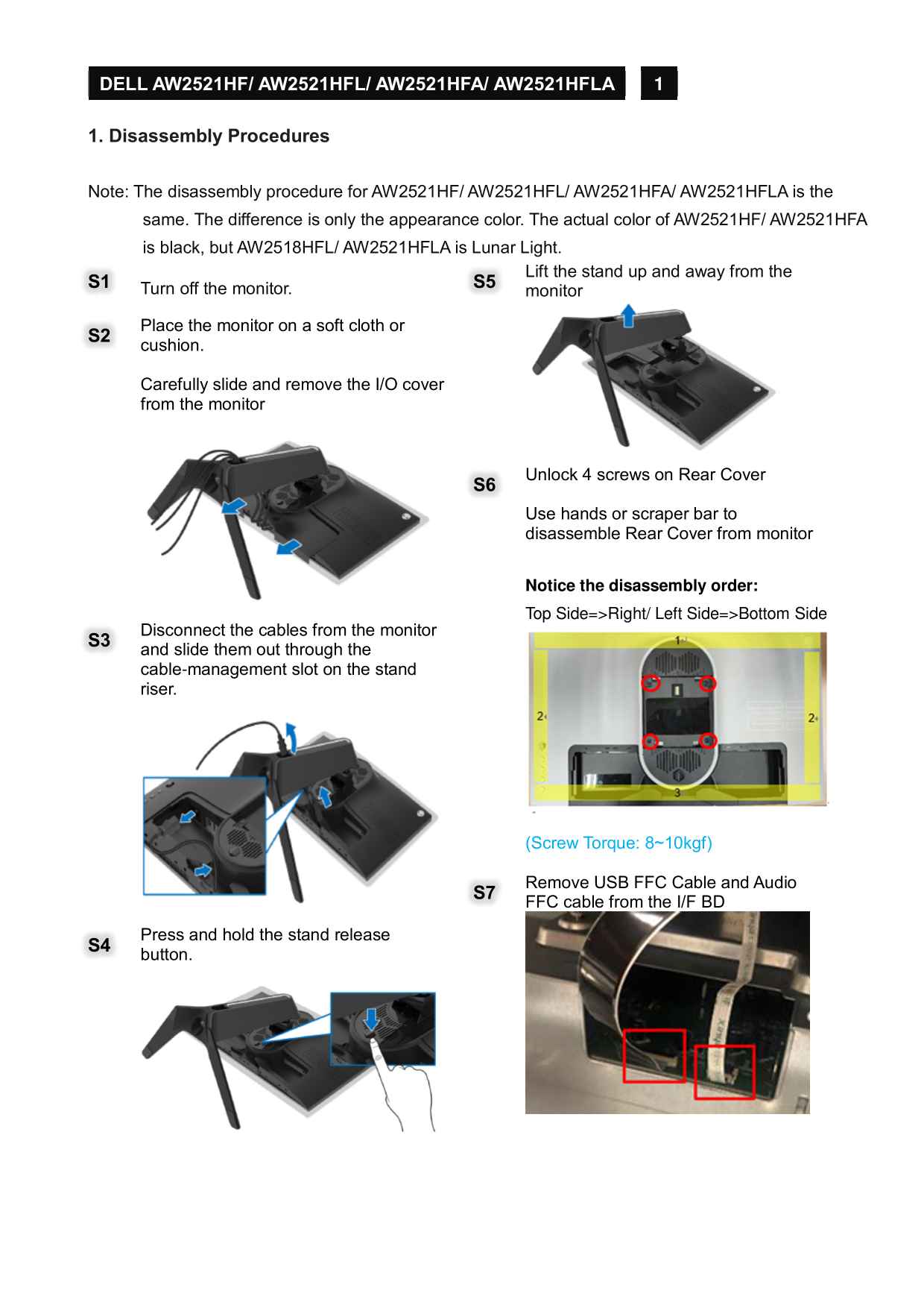 Dell AW2521HF Monitor Teardown Instructions - Page 1
