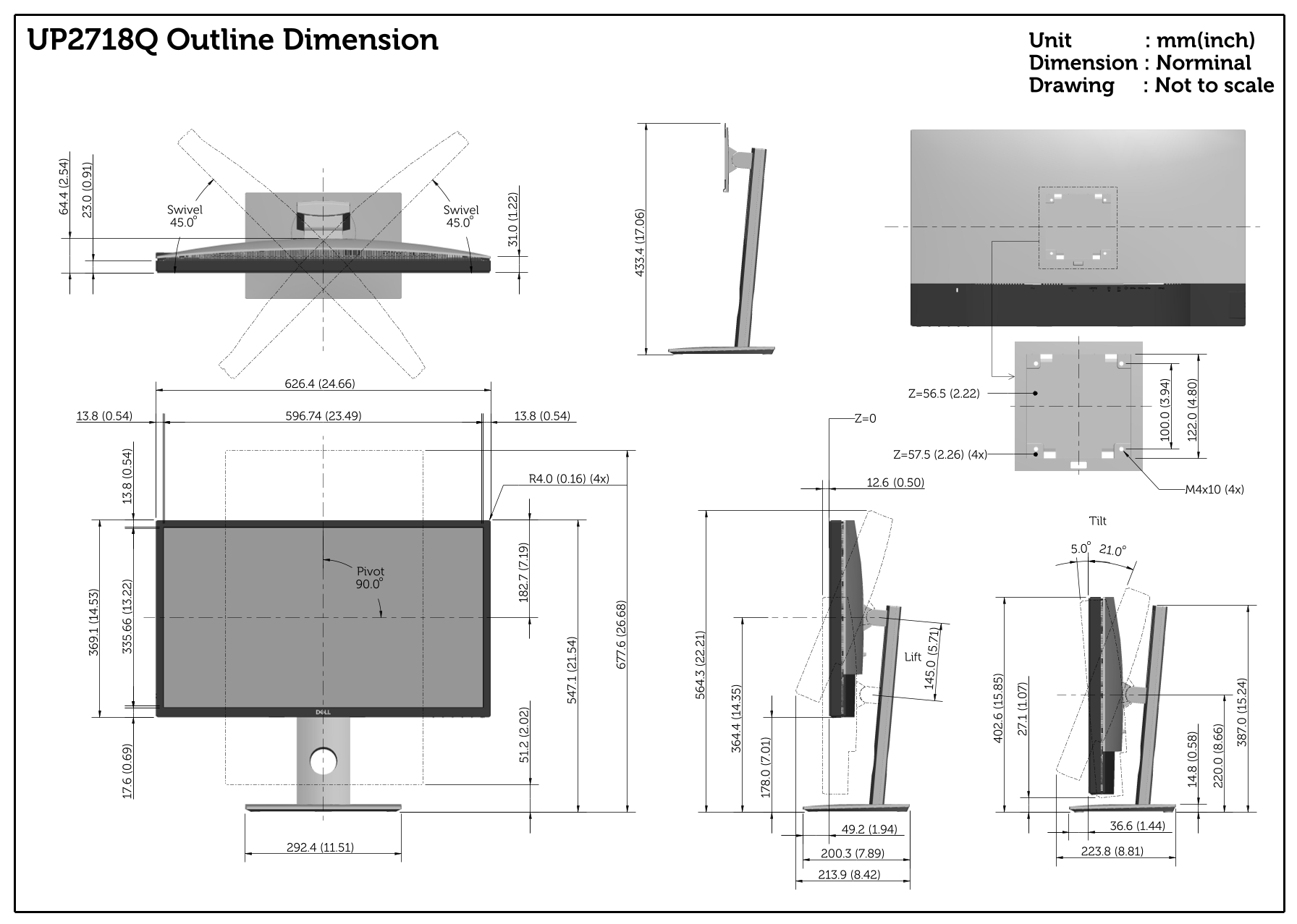 Dell UltraSharp UP2718Q - Outline Dimensions - Page 1
