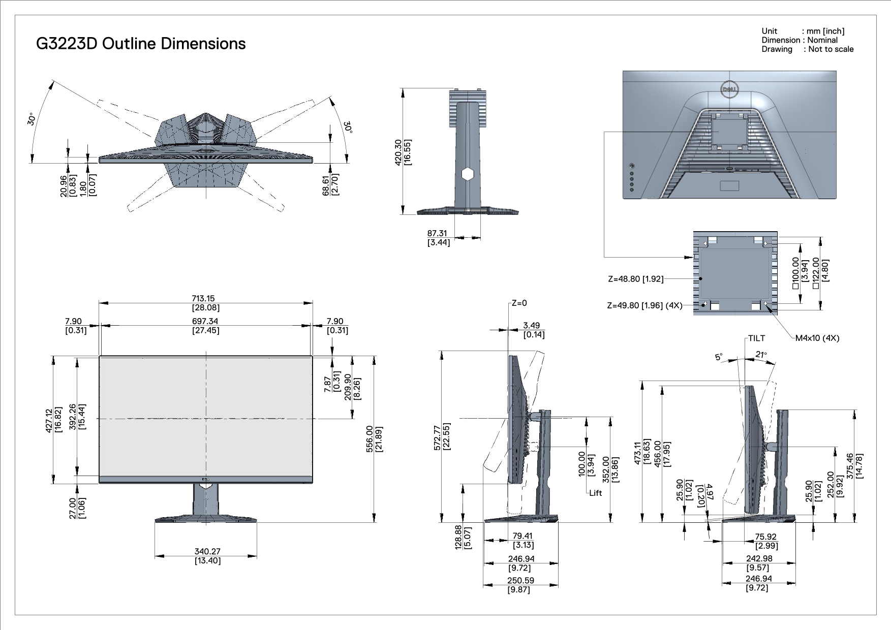Dell G3223D Monitor Outline Dimension Manual - Page 1