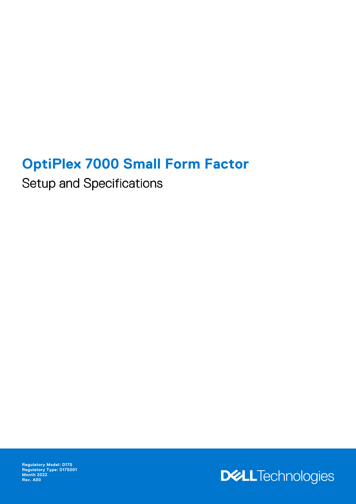 Dell OptiPlex 7000 Small Form Factor Setup Guide and Specifications User Manual - Page 1