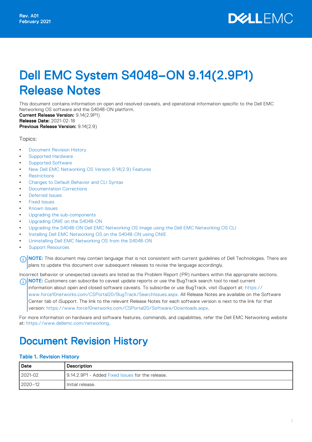 Dell EMC System S4048–ON 9.14.2.9P1 Release Notes - Page 1