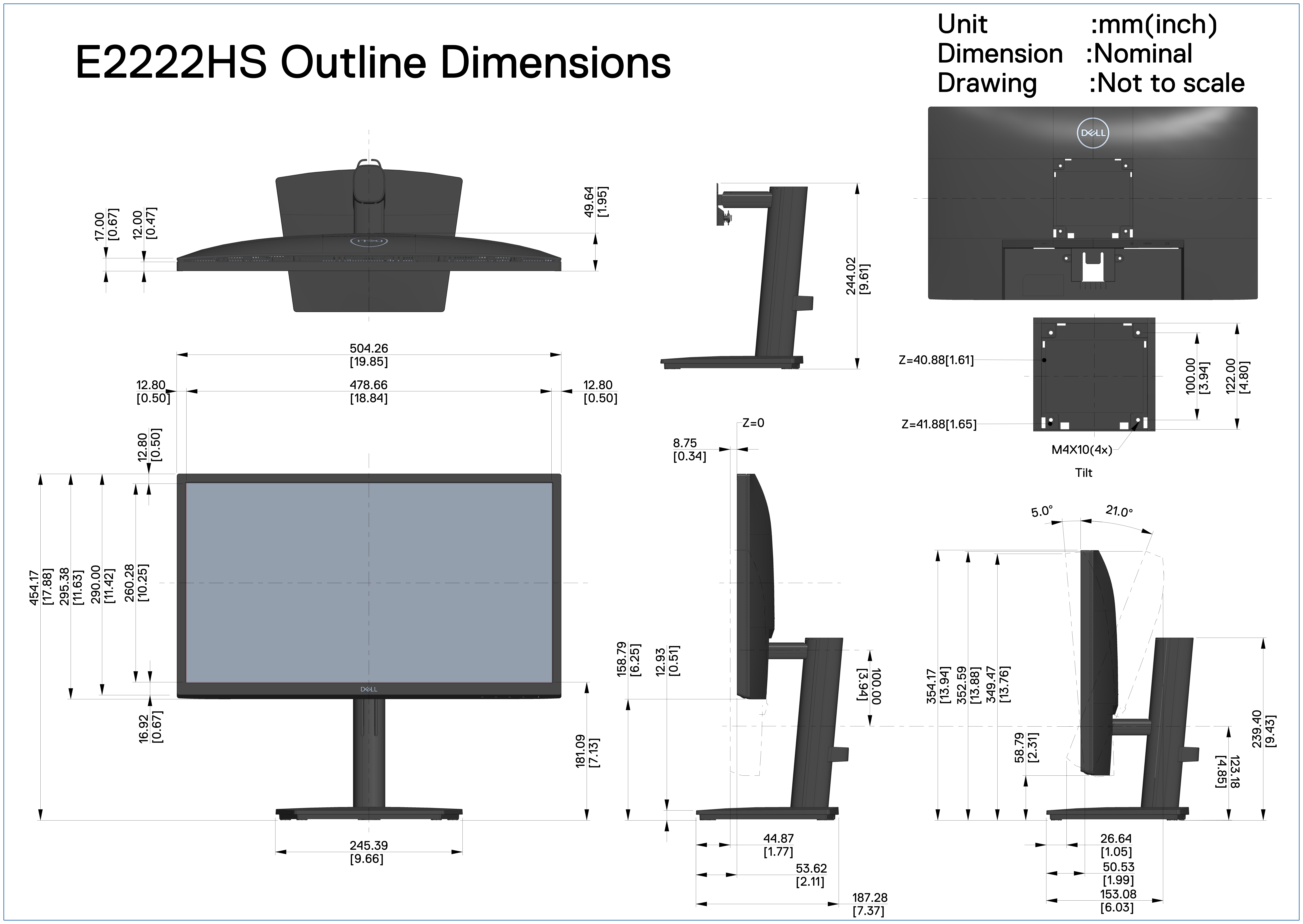Dell E2222HS Outline Dimension Guide - Page 1