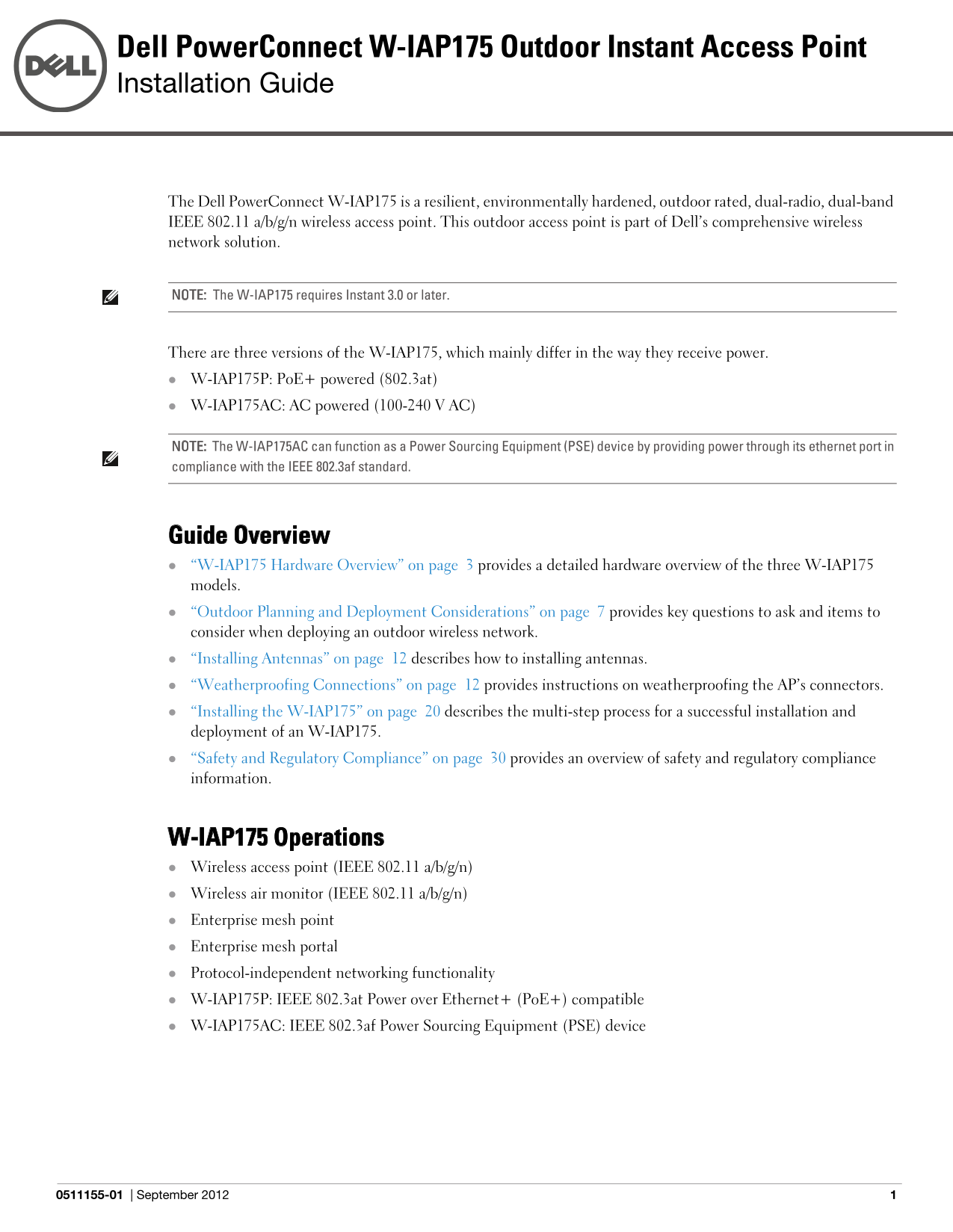 Dell PowerConnect W-IAP175P AC Installation Guide - Page 1